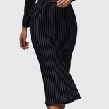 Tatjána – Fekete Fine Stripe Midi ing ruha