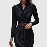 Tatjána – Fekete Fine Stripe Midi ing ruha