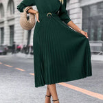 Elina – Elegáns, hosszú ujjú, redőzött női Midi ruha