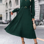 Elina – Elegáns, hosszú ujjú, redőzött női Midi ruha