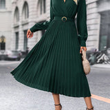 Elina – Elegáns, hosszú ujjú, redőzött női Midi ruha