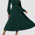 Elina – Elegáns, hosszú ujjú, redőzött női Midi ruha
