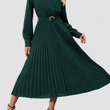 Elina – Elegáns, hosszú ujjú, redőzött női Midi ruha