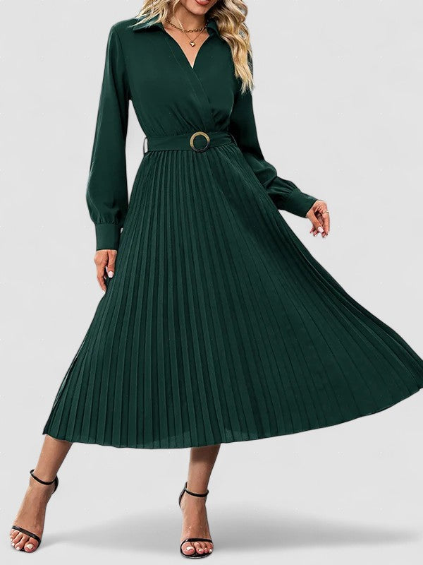 Elina – Elegáns, hosszú ujjú, redőzött női Midi ruha