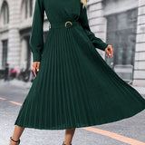 Elina – Elegáns, hosszú ujjú, redőzött női Midi ruha