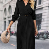 Elina – Elegáns, hosszú ujjú, redőzött női Midi ruha