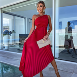 Gabriella – Egyvállú pliszírozott maxi ruha
