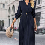Elina – Elegáns, hosszú ujjú, redőzött női Midi ruha