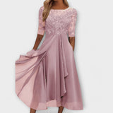 Katalin – Elegáns ruha Bordado Bodice-val és rövid ujjú