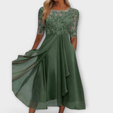 Katalin – Elegáns ruha Bordado Bodice-val és rövid ujjú