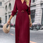 Elina – Elegáns, hosszú ujjú, redőzött női Midi ruha