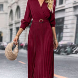 Elina – Elegáns, hosszú ujjú, redőzött női Midi ruha