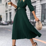 Elina – Elegáns, hosszú ujjú, redőzött női Midi ruha