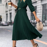 Elina – Elegáns, hosszú ujjú, redőzött női Midi ruha