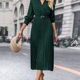 Elina – Elegáns, hosszú ujjú, redőzött női Midi ruha