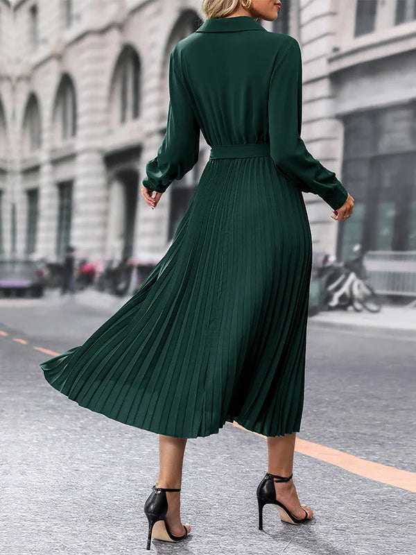 Elina – Elegáns, hosszú ujjú, redőzött női Midi ruha
