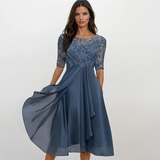 Katalin – Elegáns ruha Bordado Bodice-val és rövid ujjú