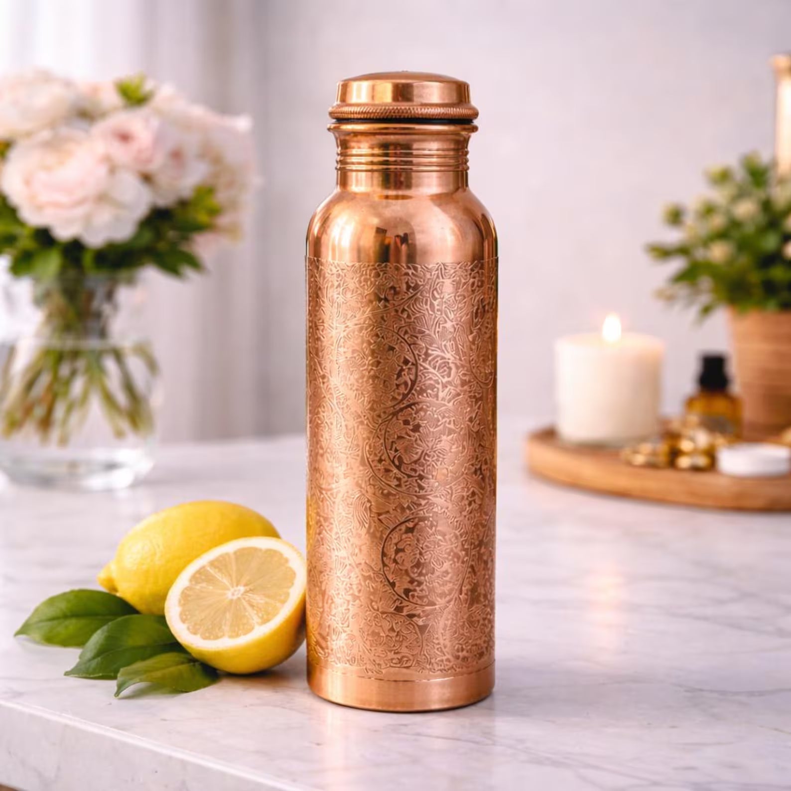 950 ml Gravírozott Réz Vizespalack