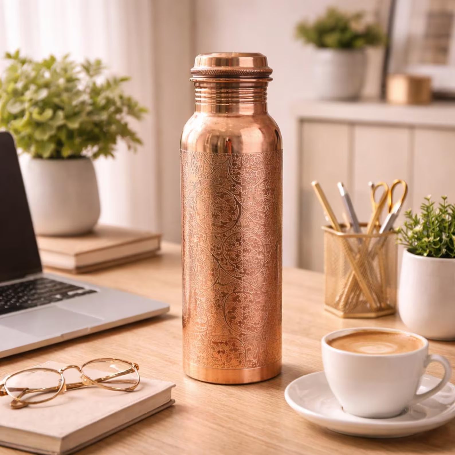 950 ml Gravírozott Réz Vizespalack